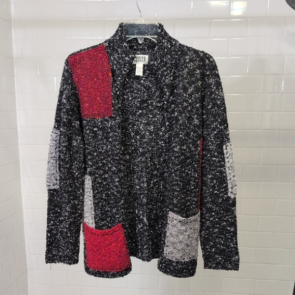 Chic Black and Red Patchwork Zip Up Cardigan - Picture 8 of 10